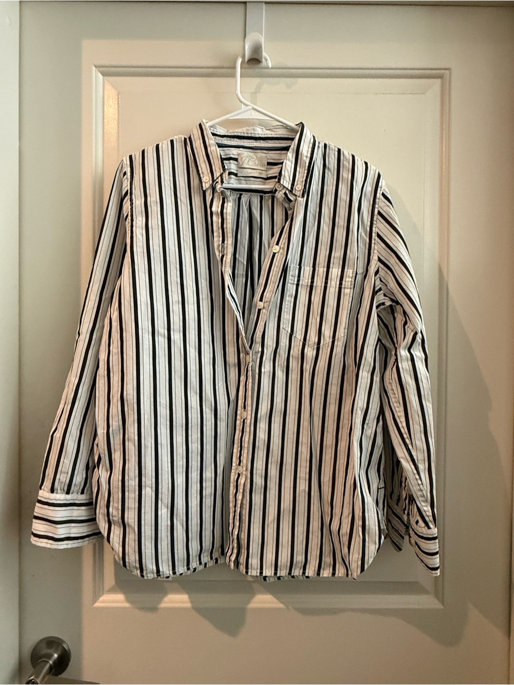 J. Crew White Button-Down Shirt with Black and Navy Stripes